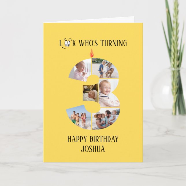 Cartão com fotos aniversário de 3 anos (Frente)