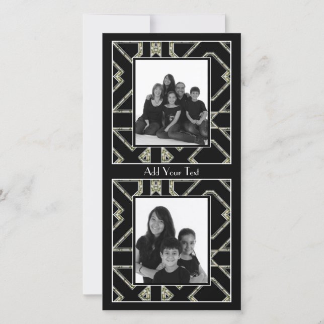 Cartão com fotos Art Deco Elegante Preto (Frente)