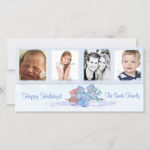 Cartão com fotos Azul Snowmen