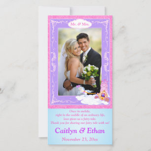 Cartão com fotos cor-de-rosa, roxo do casamento do