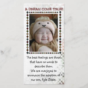 cartão com fotos da adopção