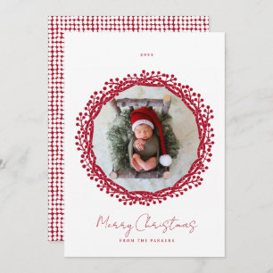 Cartão com fotos da coroa de fruta de Natal