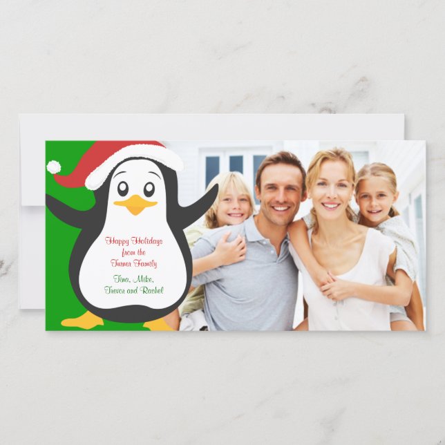 Cartão com fotos da Família Pinguim Natal (Frente)