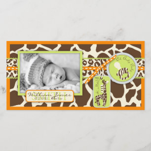 Cartão com fotos da laranja do menino do safari