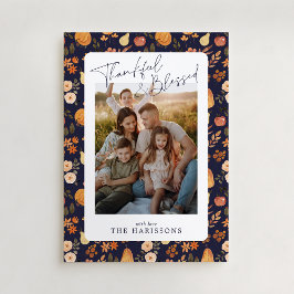 cartão com fotos de Ação de Graças com padrão de o