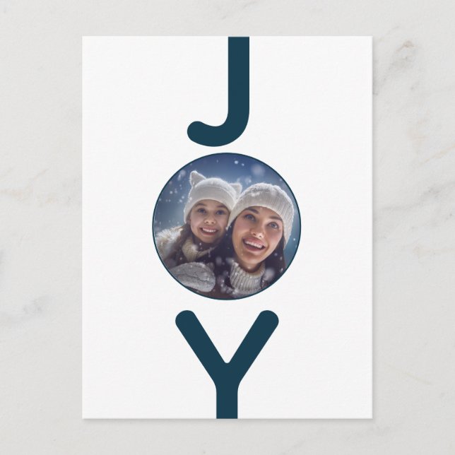 Cartão com fotos de alegria azul-natalino (Frente)