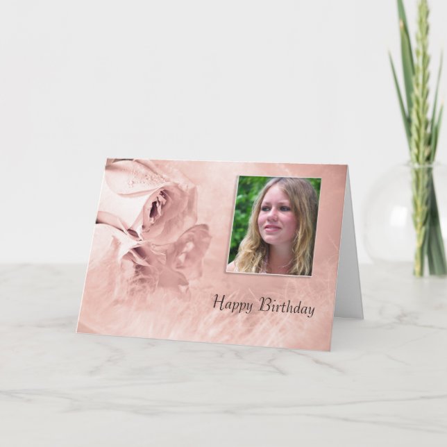 Cartão com fotos de aniversário com rosa (Frente)