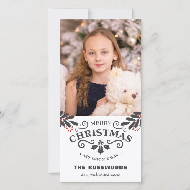 Cartão com fotos de Ano Novo de Feliz Natal Elegan (Frente)