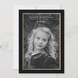 Cartão com fotos de Ano Novo Preto e Dourado da El