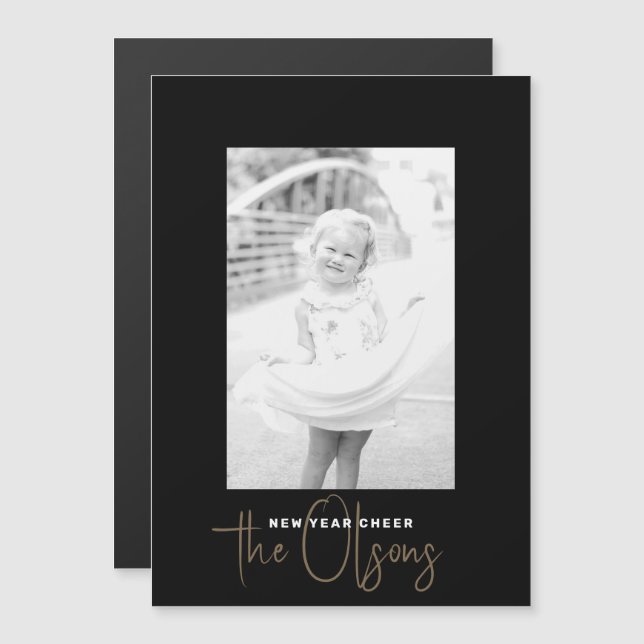 Cartão com fotos de Anos novos Pretos para Quadrin (Frente/Verso)