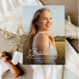 cartão com fotos de anúncio de graduação de script