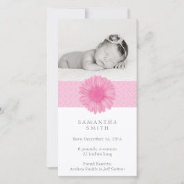 Cartão com fotos de anúncio do bebê rosa