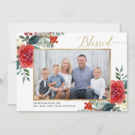 Cartão com fotos de aquarela floral vermelho abenç