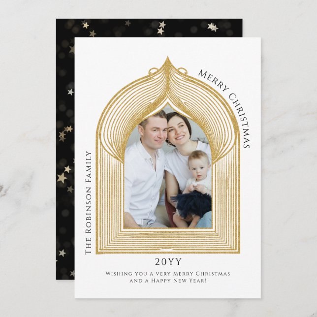 Cartão com fotos de Arca Dourada Elegante (Frente/Verso)