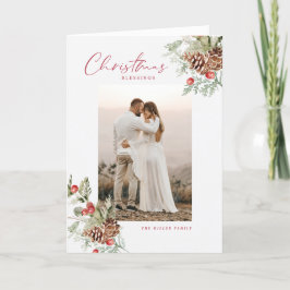 Cartão com fotos de Bênçãos de Natal Rustic Waterc