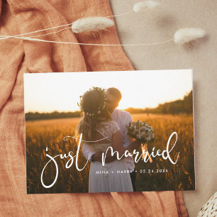 Cartão com fotos de casamento romântico do recem