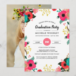 Cartão com fotos de Convite para Graduação Floral 
