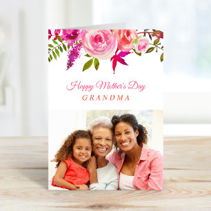 Cartão com fotos de Dia de as mães Floral Rosa par