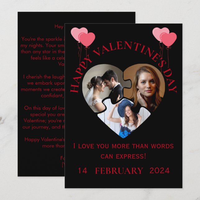 Cartão com fotos de Dia de os namorados simples (Frente/Verso)
