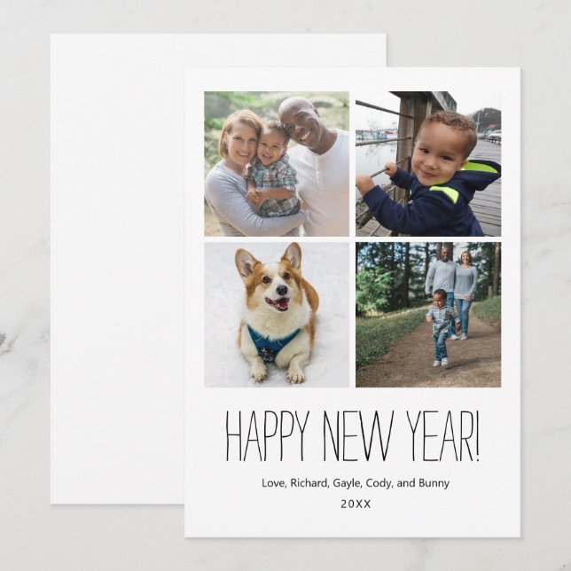 Cartão com fotos de Feliz ano novo simplesmente in (Frente/Verso)