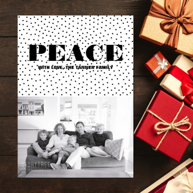 Cartão com fotos de Feriado de Paz Pontilhado | Pr (Dotted Peace Holiday Photo Card - Black)