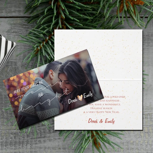 Cartão com fotos De Feriado De Script Bonito Brilh (Merry And Bright Pretty Script Photo Happy Holiday Card)