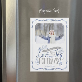 Cartão com fotos de Feriado Magnético Azul Floral 