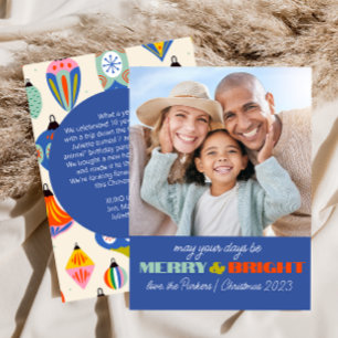 Cartão com fotos de Feriado Retroativo Azul Vert