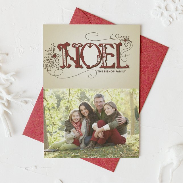 Cartão com fotos DE FERIADO RUSTIC NOEL TYPOGRAPHY (Criador carregado)