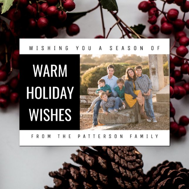 Cartão com fotos de Feriados Geométricos Negros| P (Black Bold Geometric Holiday Photo Card)