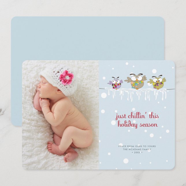 Cartão com fotos de Férias das Corujas de Natal (Frente/Verso)