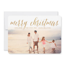 Cartão com fotos de Férias de Natal Dourado