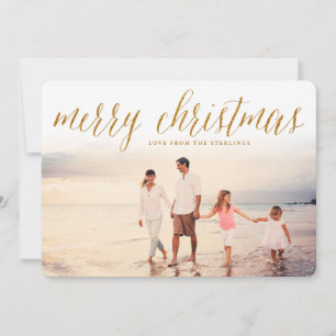 Cartão com fotos de Férias de Natal Dourado