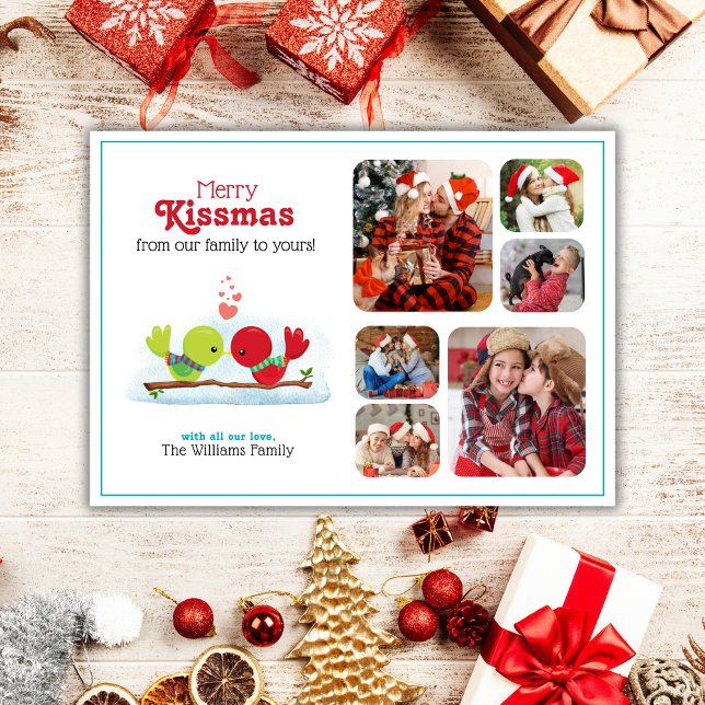 Cartão com fotos de Férias do Kissmas feliz (Share love and kisses with this colourful and festive Merry Kissmas Holiday Photo Card
)