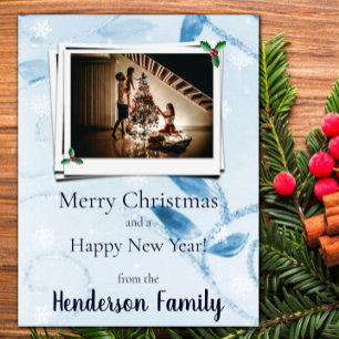 Cartão com fotos de Férias Flat Azul