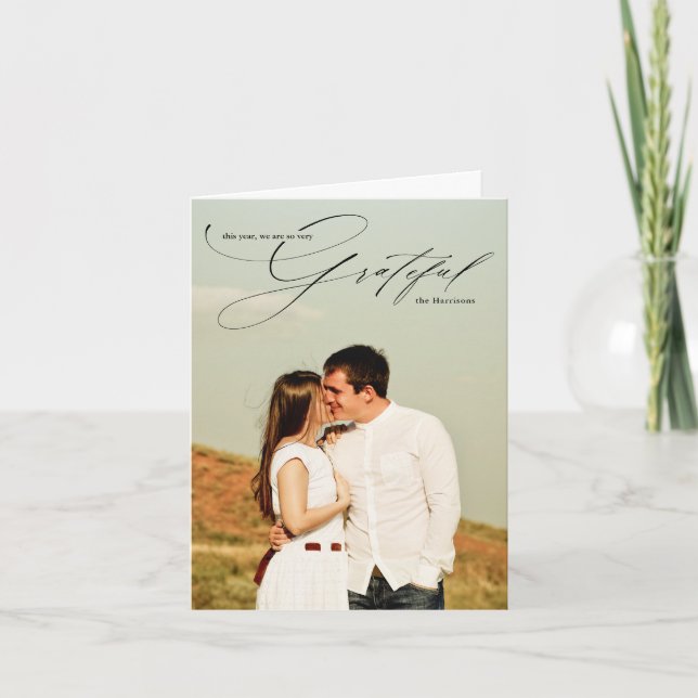 Cartão com fotos de Férias Moderno em Caligrafia (Frente)