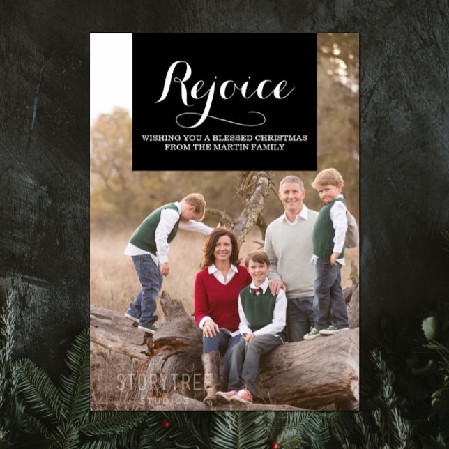 Cartão com fotos de Férias Quadrado Elegance | Pre (Black Elegance Squared Holiday Photo Card)