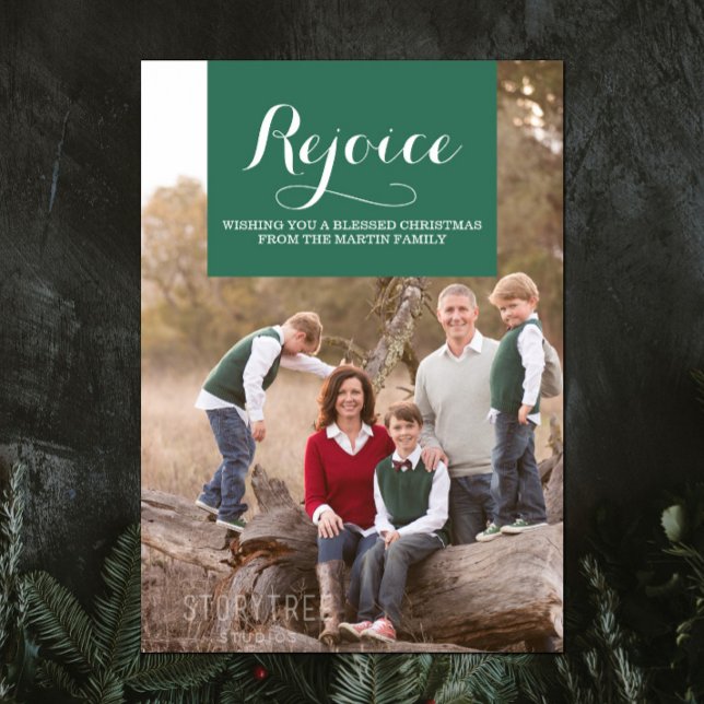 Cartão com fotos de Férias Quadrado Elegance | Ver (Green Elegance Squared Holiday Photo Card)