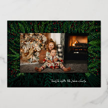Cartão com fotos de Folhagem de Natal de Snowy