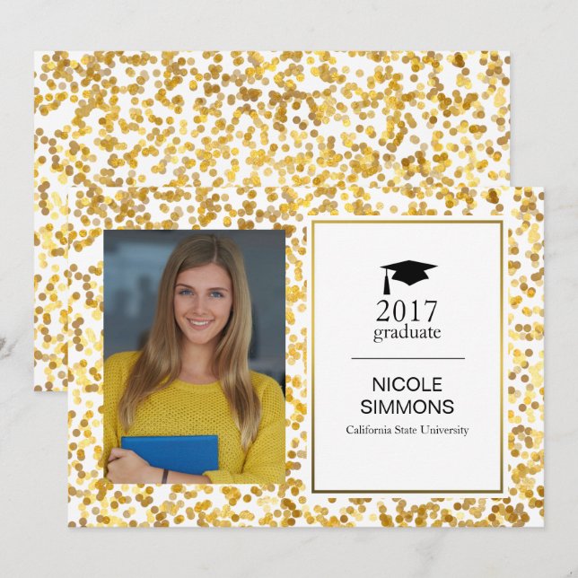 Cartão com fotos de Formando Confetti Dourado (Frente/Verso)