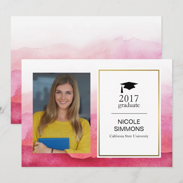 Cartão com fotos de Formando de Aquarela Rosa (Frente/Verso)