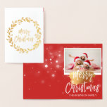 Cartão com fotos de Frota de Ouro Feliz Natal<br><div class="desc">Mão De Festa De Natal Dourada,  Cartão com fotos De Floco De Neve Com Letra Escrita. A foto e o texto deste Cartão de Natal podem ser atualizados e personalizados com sua foto e seu nome. Este cartão mostra o seu nome na dentro do Cartão de Natal Gold Foil.</div>