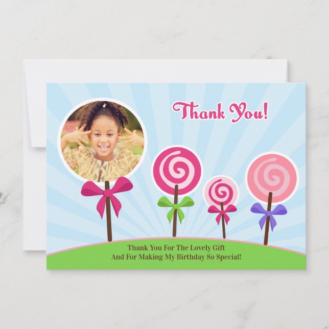 Cartão com fotos De Lollypop Obrigado (Frente)