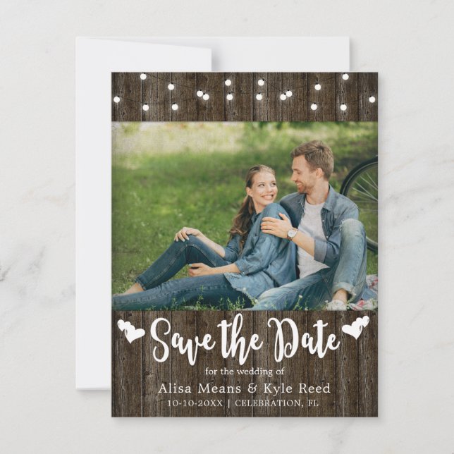 Cartão com fotos de Luzes de Corda de Madeira de B (Frente)