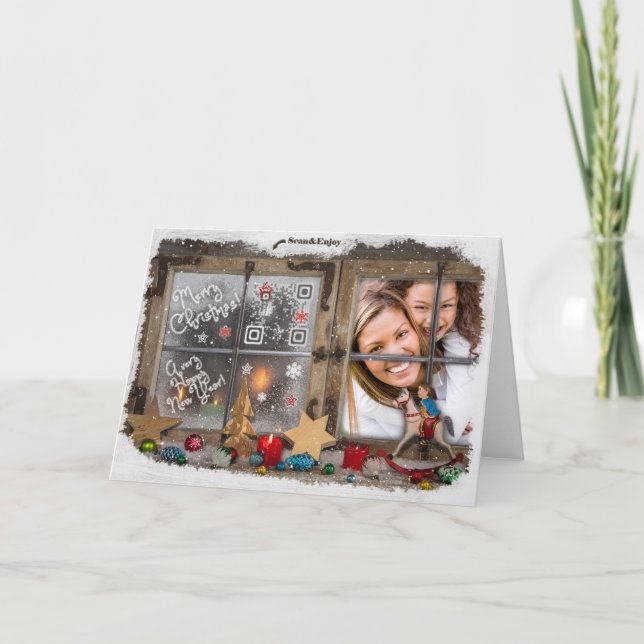 Cartão com fotos de madeira rústico da música do (Frente)