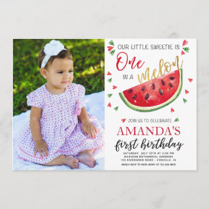 cartão com fotos de melão de primeiro aniversário
