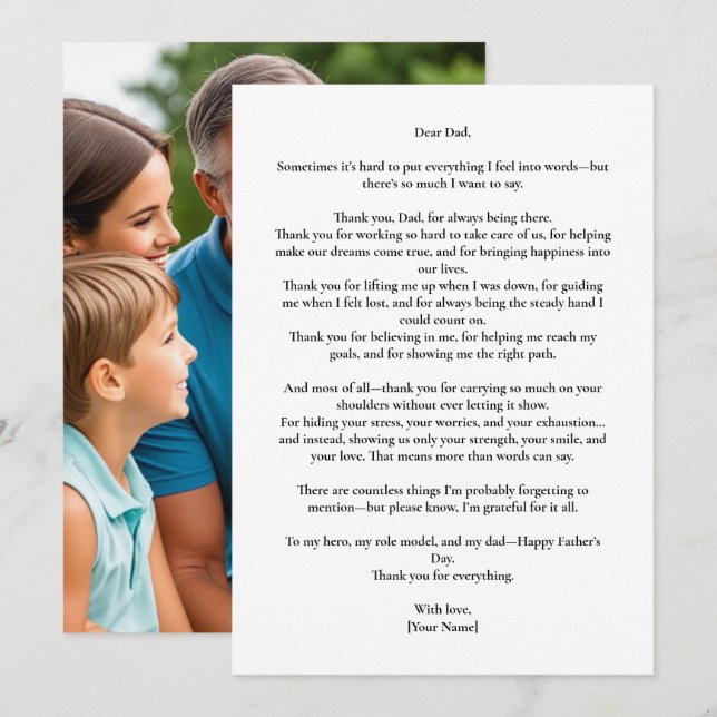 Cartão com fotos de Mensagem do Dia do Pai Persona (Frente/Verso)