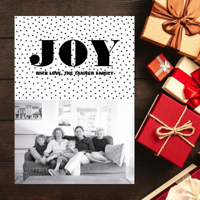 Cartão com fotos de Natal de Joy Dotado | Preto (Dotted Joy Holiday Photo Card - Black)