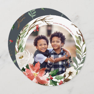 Cartão com fotos de Natal de Poinsettia Wreath
