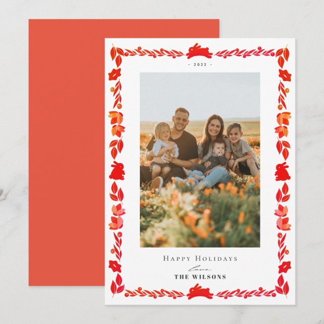 Cartão com fotos de Natal do Red Bunny Folny Art (Frente/Verso)